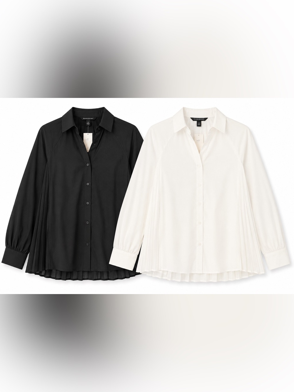 Banana Republic Pleated Back Button Front‎ Blouse Bundle XS NWT Black White